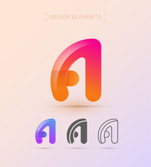 Vector letter A logo design template. Material design, origami paper, fluent flat and line art styles. App icon