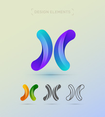 Vector letter X company logo design template. Material design, origami paper, fluent flat and line art styles. Twisted app icon