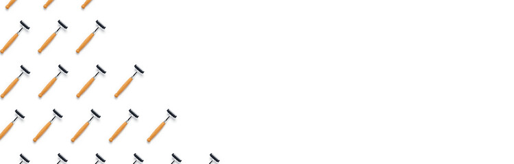 Zero waste web banner. Group of razors with wooden handles on isolated white background. Flat lay, top view, copy space.