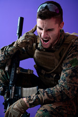 Fototapeta premium soldier checking communication