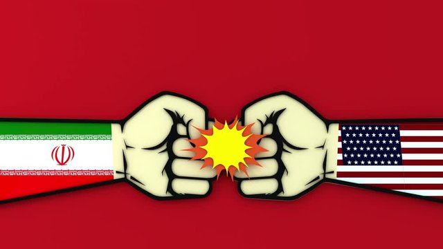 Conflict between USA and Iran. Animation of the impact with his fists
