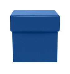 Сlassic blue cardboard gift box. packaging for shopping and gifts. Blue box isolated. Front view