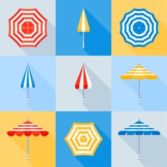 Beach umbrella vector icon set, flat style - obrazy, fototapety, plakaty