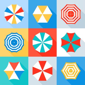 Beach Umbrella Vector Icon Set, Flat Style