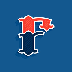 F letter logo in classic sport team style.