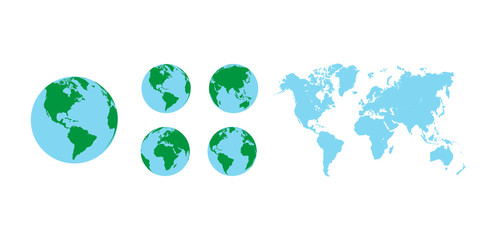 World map with earth globes, editable vector.