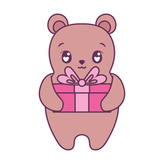 Cute bear cartoon with gift vector design