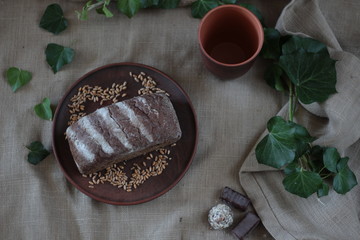 brown bread on burlap background