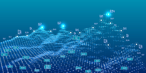 Abstract blue background of predictive analysis. Big data. Quantum virtual cryptography. Blockchain. Business and science visualization of artificial intelligence.