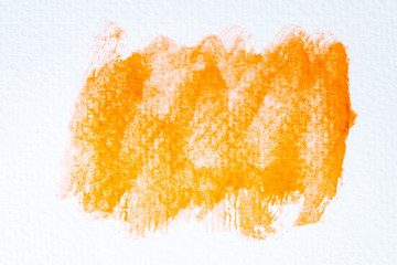 Orange watercolor hand drawn isolated blot on white background, orange watercolor isolated on white textured paper background