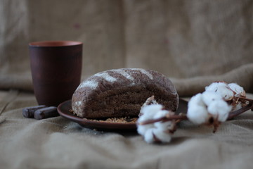 brown bread on burlap background