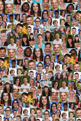 Background portrait format collection group of young people portraits faces multicultural