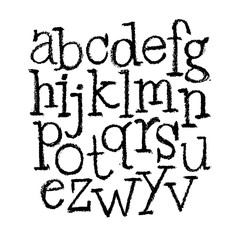 Vector Pastel or Charcoal Style Hand Drawn Alphabet Font. Calligraphy alphabet on a white background