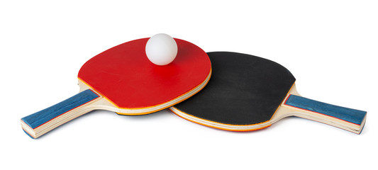 Two ping pong rackets isolated on white background