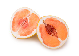 Fototapeta na wymiar Fresh fruit pomelo close-up. Pomelo halves on a white background.