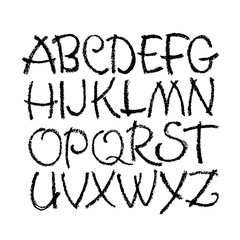 Vector Pastel or Charcoal Style Hand Drawn Alphabet Font. Calligraphy alphabet on a white background