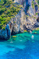 Agios Spiridon Beach with crystal clear azure water and white beach in beautiful landscape scenery...