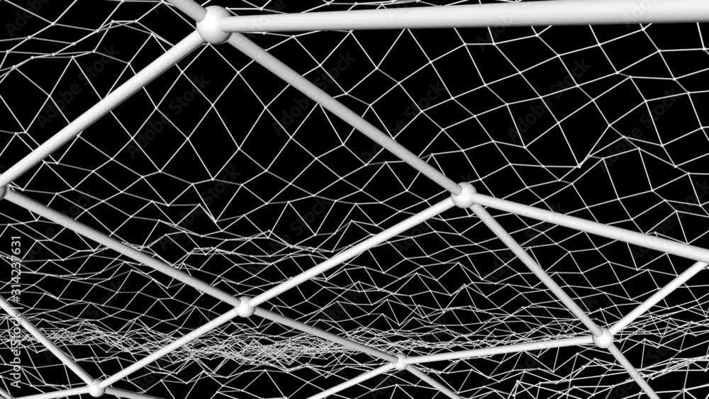 Poster white atomic lattice slowly moving on a black background. 3d render