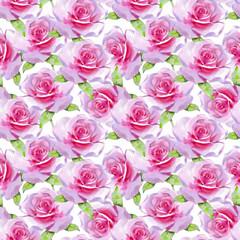 Obraz na płótnie Canvas Watercolor pink rose Seamless pattern Spring print