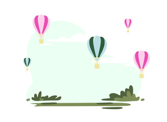 vector pattern with balloons on a white background with clouds (pink and blue)
