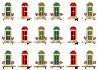 vector illustration, colored door on the street, pattern