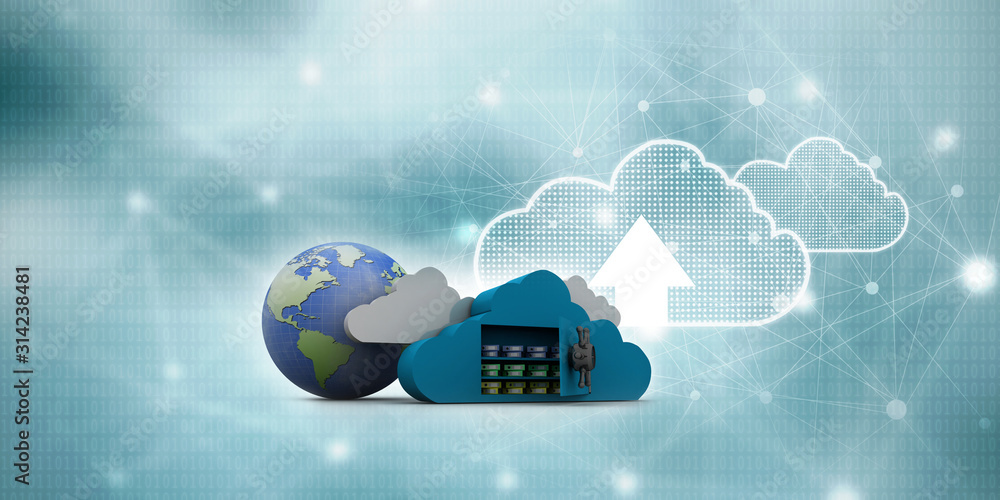 Poster 3d rendering cloud  folder network  