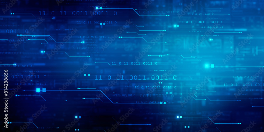 Poster 2d illustration abstract digital binary data on computer screen