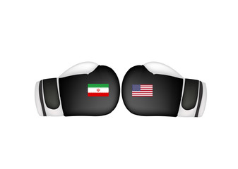 USA VS Iran, Boxing gloves with United states of america and the Islamic Republic of Iran flag, vector illustration.