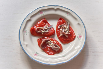 anchovies with red peppers very delicious