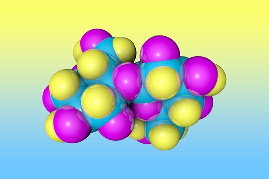 Space-filling molecular model of cellobiose on colorful background. Cellobiose exists in all living species, ranging from bacteria to humans. 3d illustration