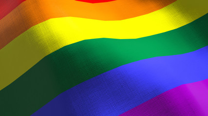 Gay pride rainbow waving flag. Seamless cgi animation highly detailed fabric texture in cinematic slow motion. LGBTQ 3d background of fight for rights and equality symbol.