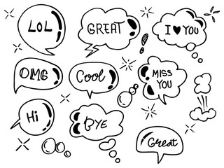 doodle vector of speech bubbles with words dialogue. Vector illustration