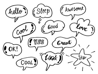 doodle vector of speech bubbles with words dialogue. Vector illustration