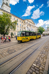 Naklejka premium Lviv, Ukraine - June, 2019. Lviv city view on historical city center, Ukraine