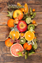 assorted of fruit, orange- kiwi-lemon- grapefruit and apple