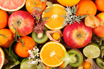 Naklejka na ściany i meble assorted of fruit, orange- kiwi-lemon- grapefruit and apple