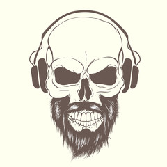 skull with beard and headphones
