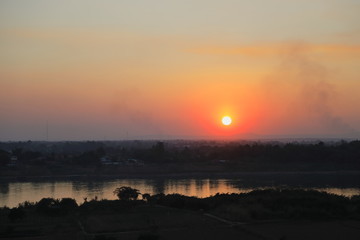 Laos,Vientiane,メコン川の夕陽