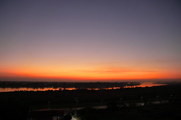 Laos,Vientiane,メコン川の夕焼け