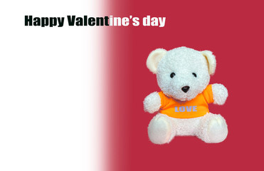 Cute teddy bear กนสส  on red background and copyspace for your text , (valentine's day concept)