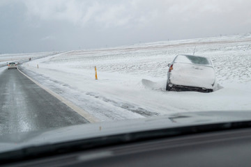 Winter road No. 1 between Hveragerði and Reykjavik. There are increasing accidents on Iceland's roads. Many tourists are involved in accidents because they underestimate the weather risks in Iceland.