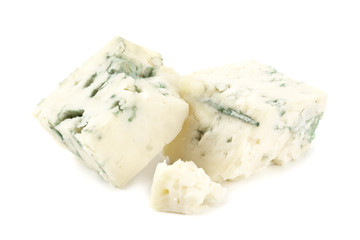cut of blue cheese isolated on white background. macro