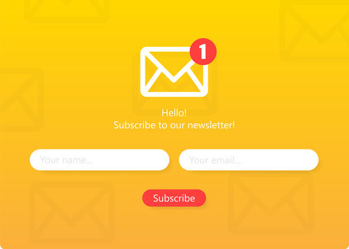 Subscribe to our newsletter form. Sign up form with envelope, email sign. Vector illustration.