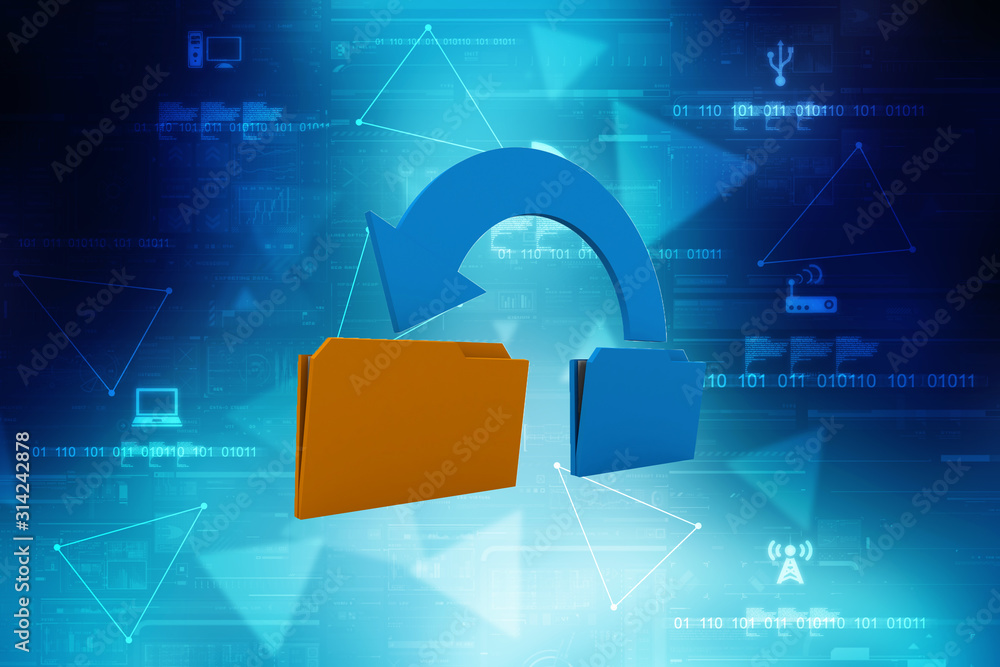 Poster 3d rendering documents copying one file to another