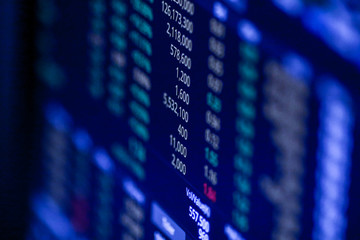 Stock exchange market chart, Stock market data on LED display. Business analysis concept.