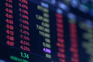 Fototapeta premium Stock exchange market chart, Stock market data on LED display. Business analysis concept.