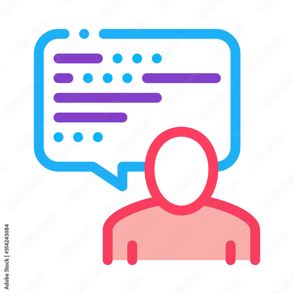 Poster man, text in quote frame icon vector. outline man, text in quote frame sign. isolated contour symbol