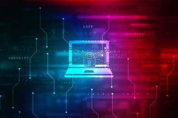2d illustration Safety concept: Closed Padlock with laptop on digital background