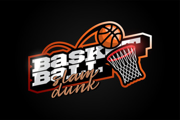 Modern professional Typography basketball sport retro style vector emblem and template logo design. Funny greetings for clothes, card, badge, icon, postcard, banner, tag, stickers, print