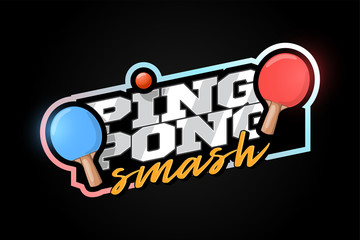 Ping pong mascot Modern professional sport Typography in retro style. Vector design emblem, badge and sporty template logo design